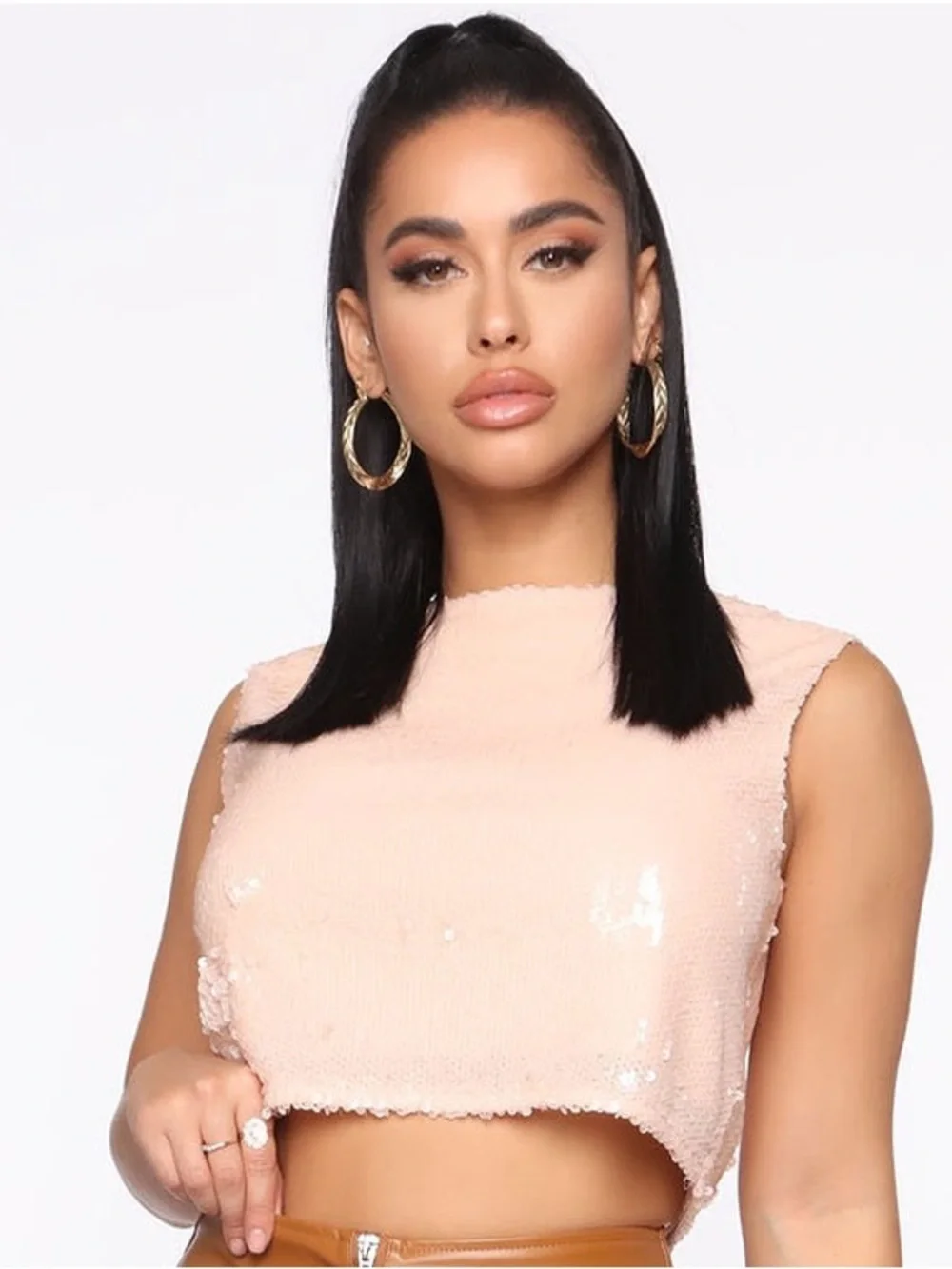 Fashion Nova Sequin Crop Tank - Blush Pink